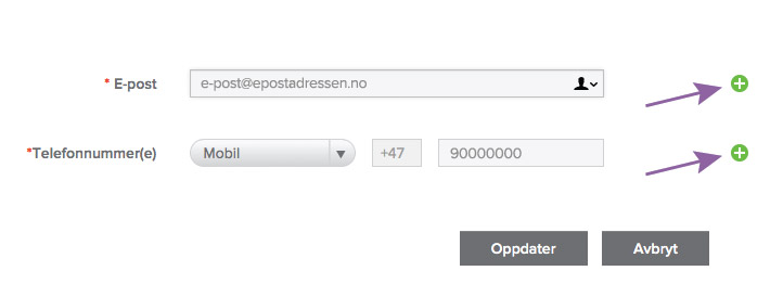 Legge til ny e-postadresse eller telefonnummer